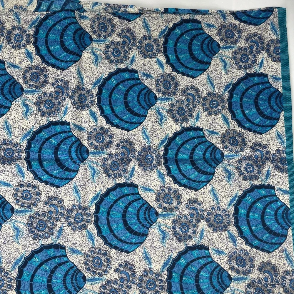Indonesian Batik Tablecloth Fabric Java Print Seashell Blue White Home Decor